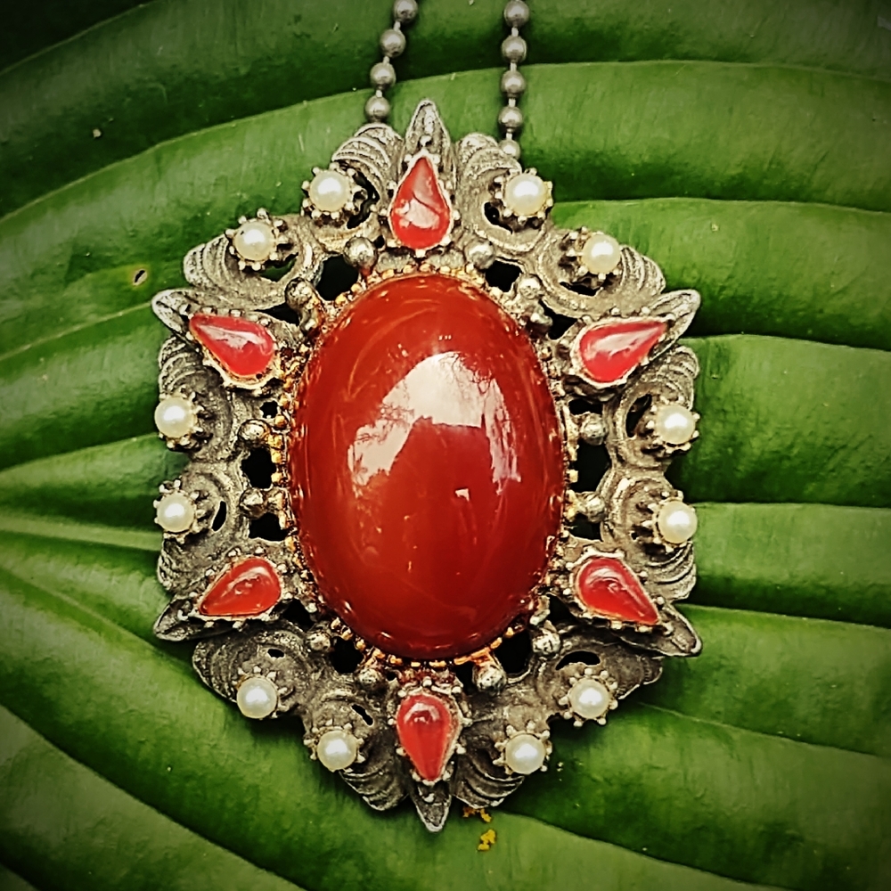 Vintage Victorian Carnelian Silver Brooch/Necklace